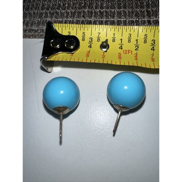 Set Turquoise Colored Lucite Bead Necklace Earrings Rhinestone Bead Closure - Picture 7 of 9